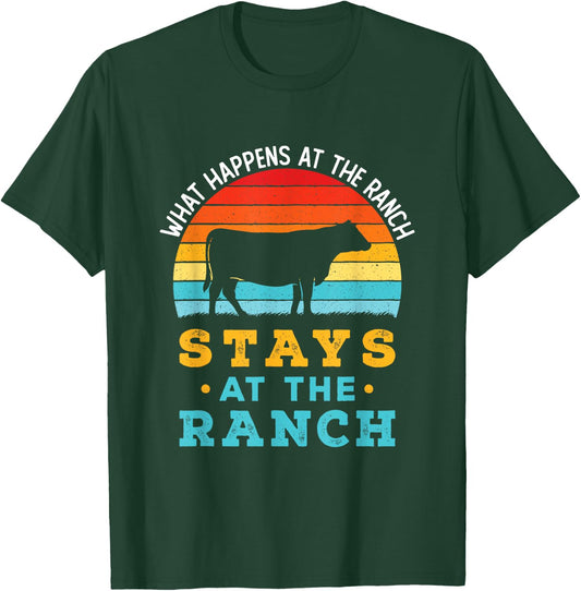Funny Cattle Rancher Retro Cows What Happens At the Ranch T-Shirt - T-Shirt | Forest