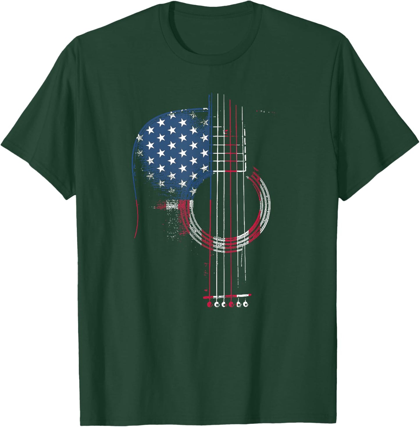 Funny Guitar America Flag Patriotic 4th Of July Women Men T-Shirt - T-Shirt | Forest