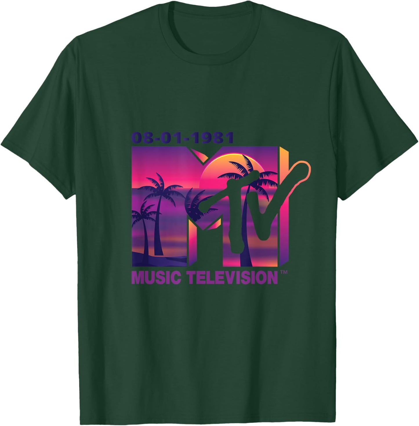 Mademark x MTV - The official 1981 MTV Logo with purple Palms in the Sunset T-Shirt - T-Shirt | Forest