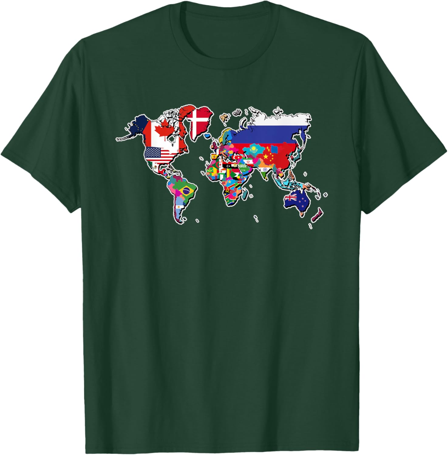 World Flag Map Globe Travelers Atlas T-Shirt - T-Shirt | Forest