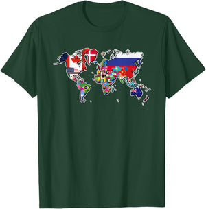 World Flag Map Globe Travelers Atlas T-Shirt - T-Shirt | Forest