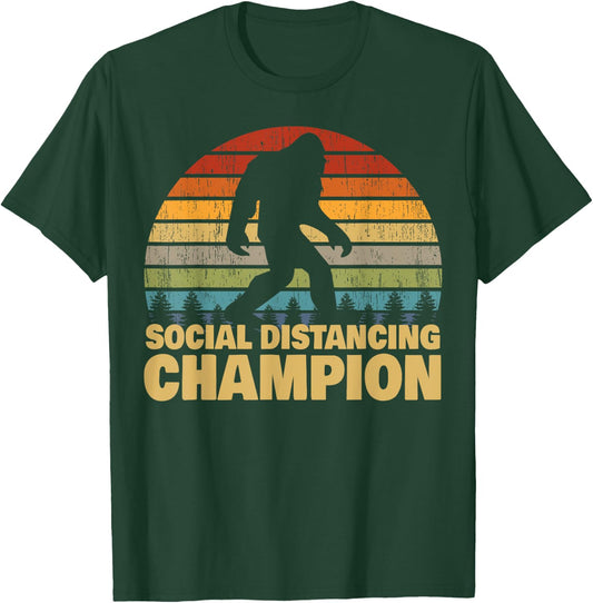 Social Distancing Champion Trendy Meme Funny Bigfoot T-Shirt - T-Shirt | Forest