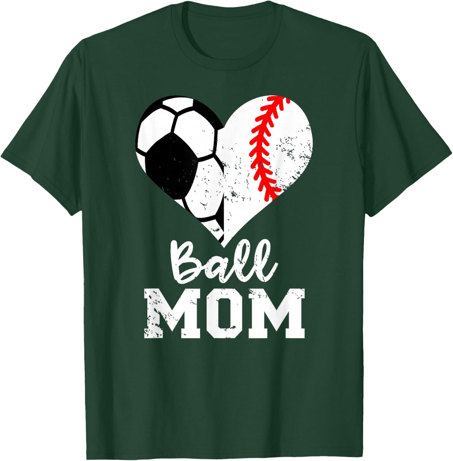 Ball Mom Heart Funny Baseball Soccer Mom T-Shirt - T-Shirt | Forest