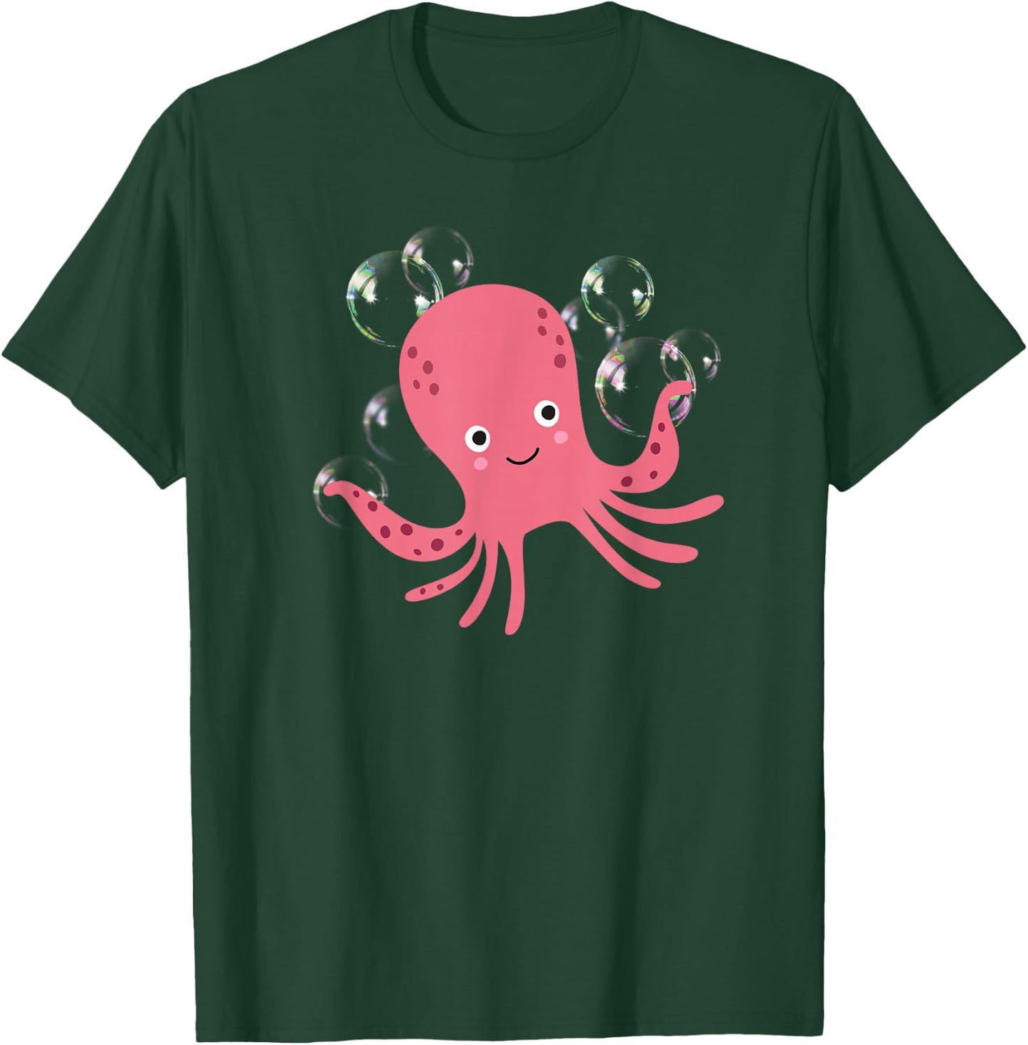 Cute Octopus Shirts Pink Octopus with Bubbles T-Shirt - T-Shirt | Forest