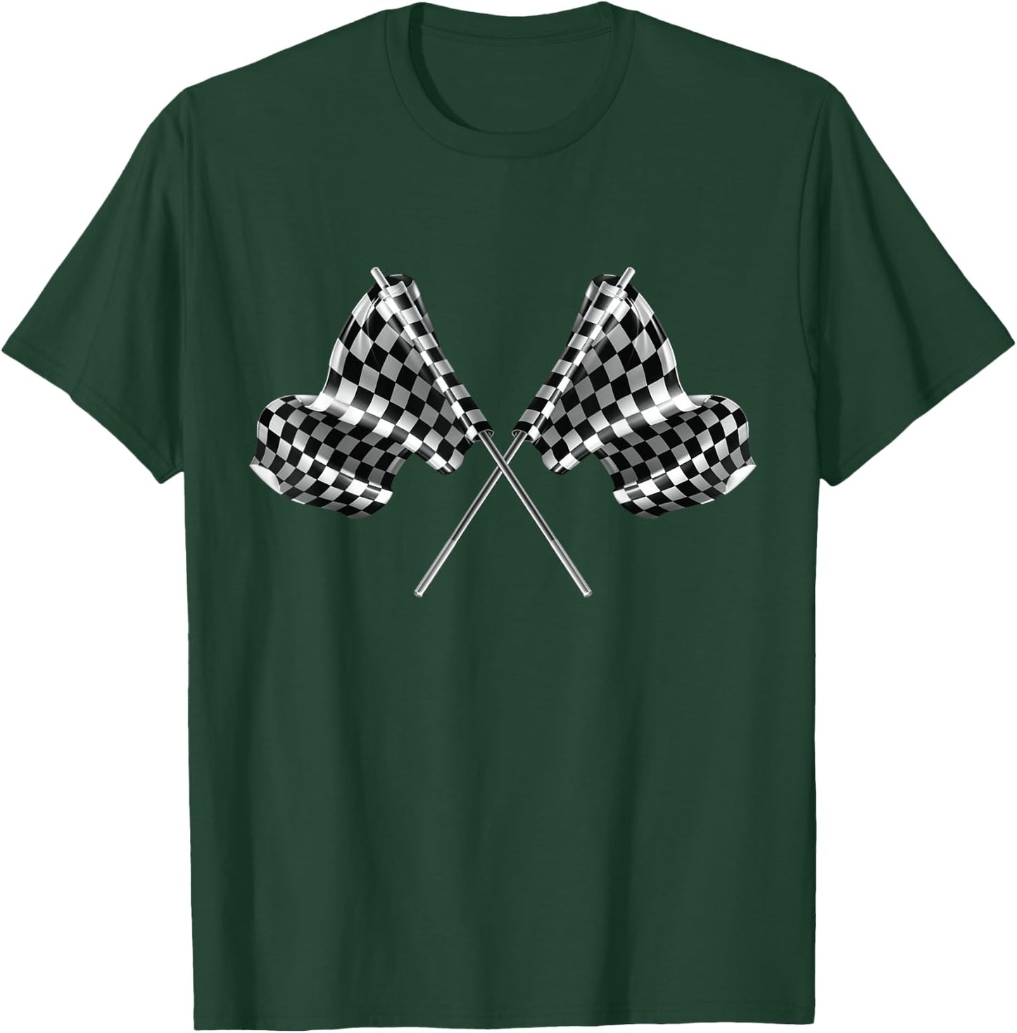 Racing Car Checkered Finish Line Flag Automobile Motor Race T-Shirt - T-Shirt | Forest