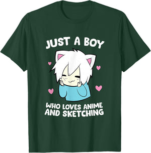 Just a Boy Who Loves Anime and Sketching Love Anime T-Shirt - T-Shirt | Forest