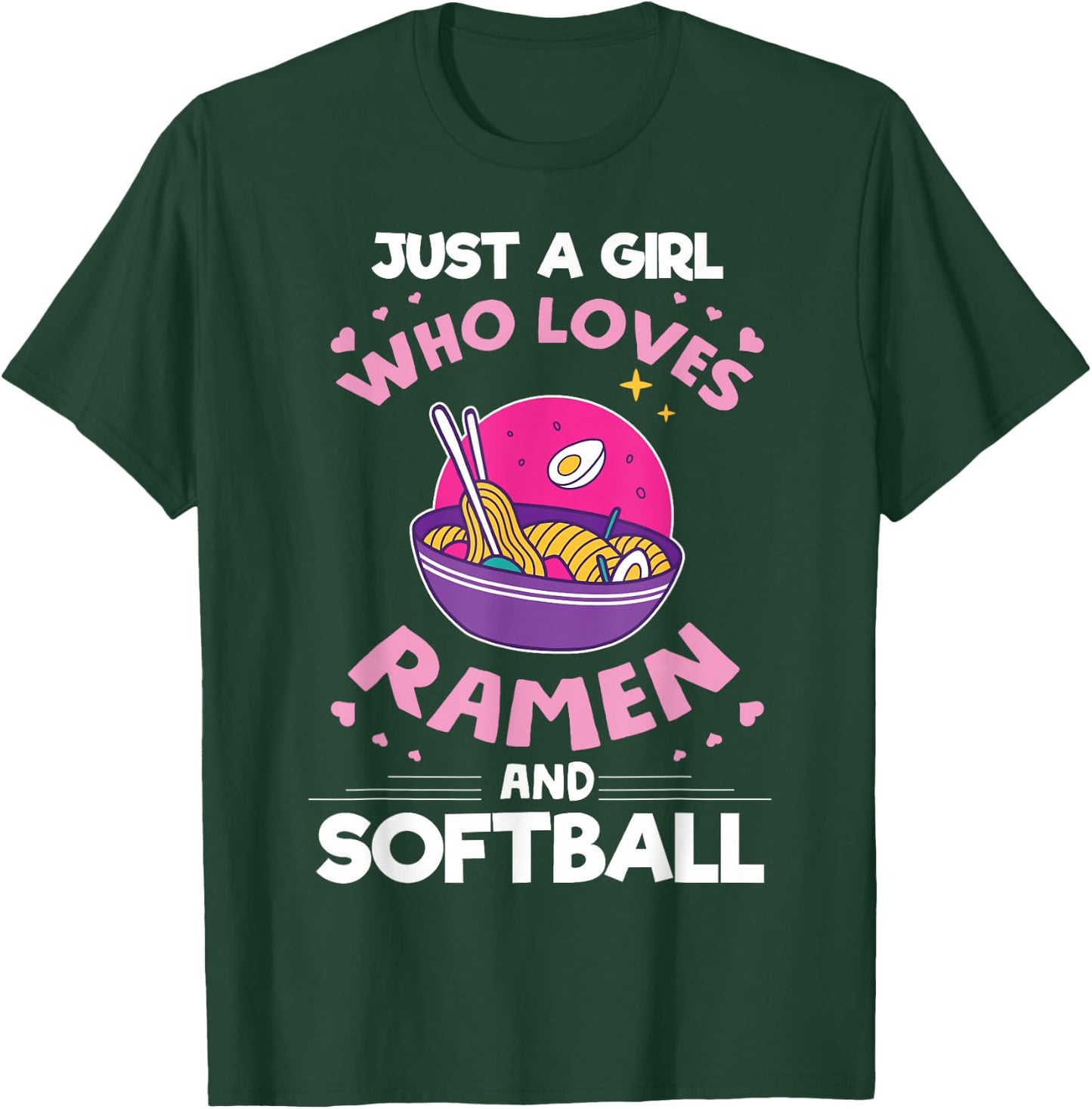 Girl who loves Ramen And Softball Anime gifts for teen girls T-Shirt - T-Shirt | Forest