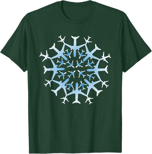 Pilot Gift Snowflake Airplanes Christmas Snow Aviation Plane T-Shirt - T-Shirt | Forest