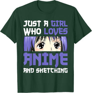 Japanese Manga Drawing Otaku Gift Girl Anime T-Shirt - T-Shirt | Forest