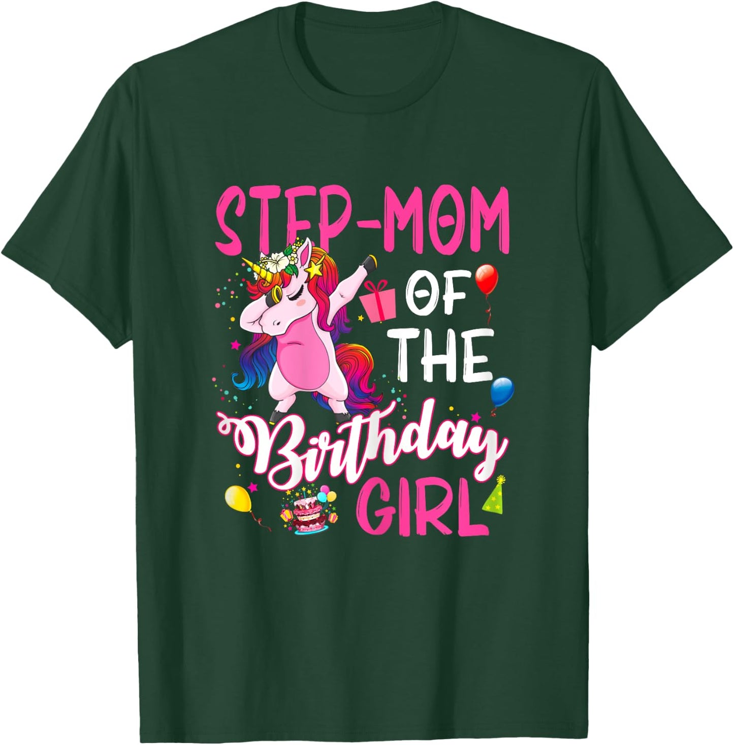 Step-Mom Of The Birthday Girl Unicorn Birthday T-Shirt - T-Shirt | Forest