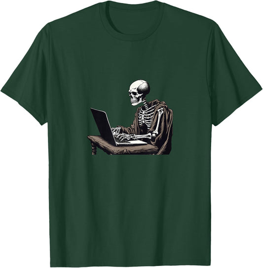 Web Developer Coding Skeleton In Front of Laptop Halloween T-Shirt - T-Shirt | Forest