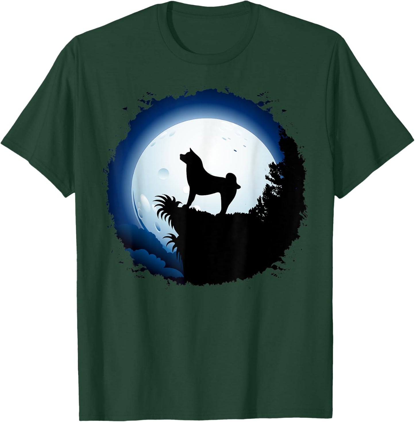 Akita dog Moon Howl In Forest Halloween T-Shirt - T-Shirt | Forest
