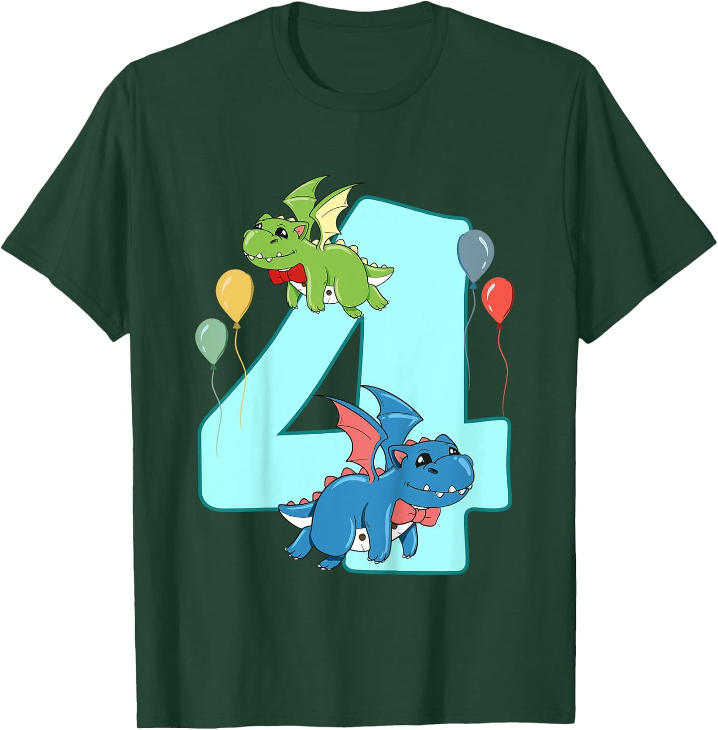 Kids 4th Birthday Dragon Lover Funny Kids Boys 4 Years Old Party T-Shirt - T-Shirt | Forest