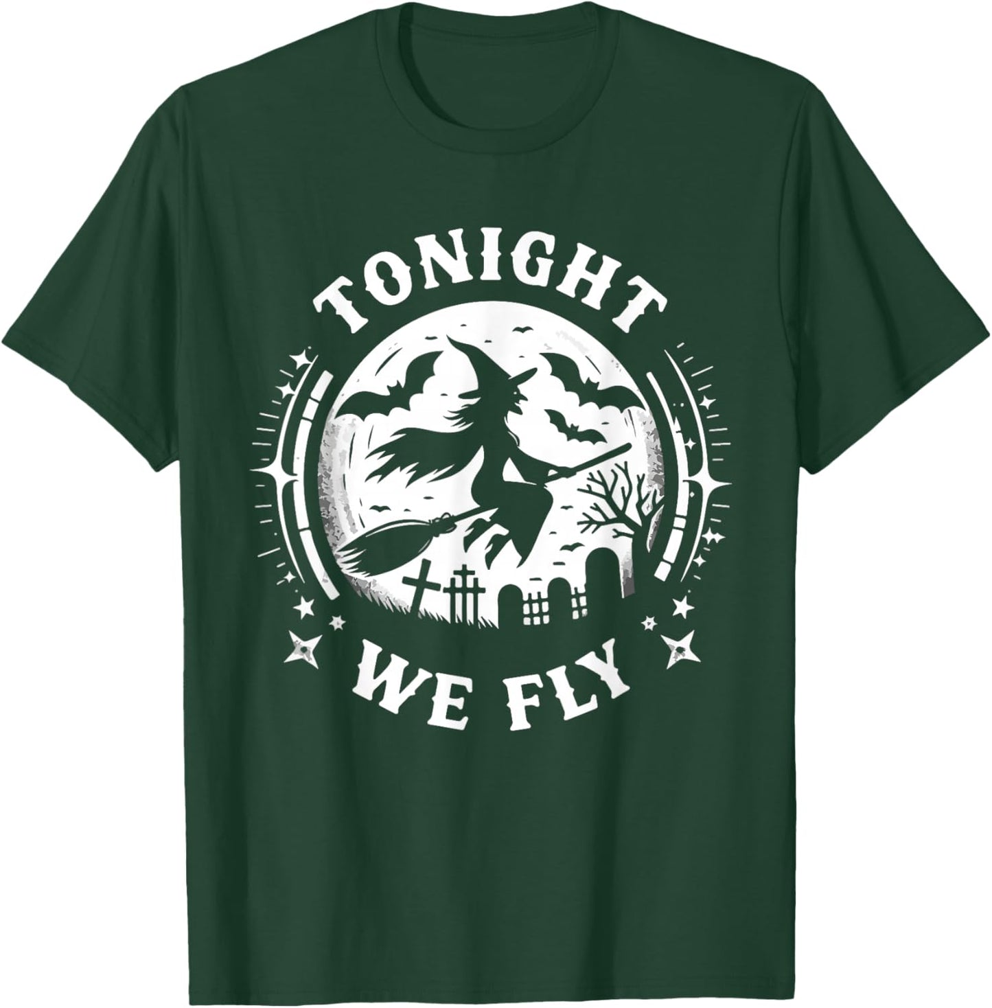 Tonight We Fly Halloween Witch Broomstick Moon T-Shirt - T-Shirt | Forest