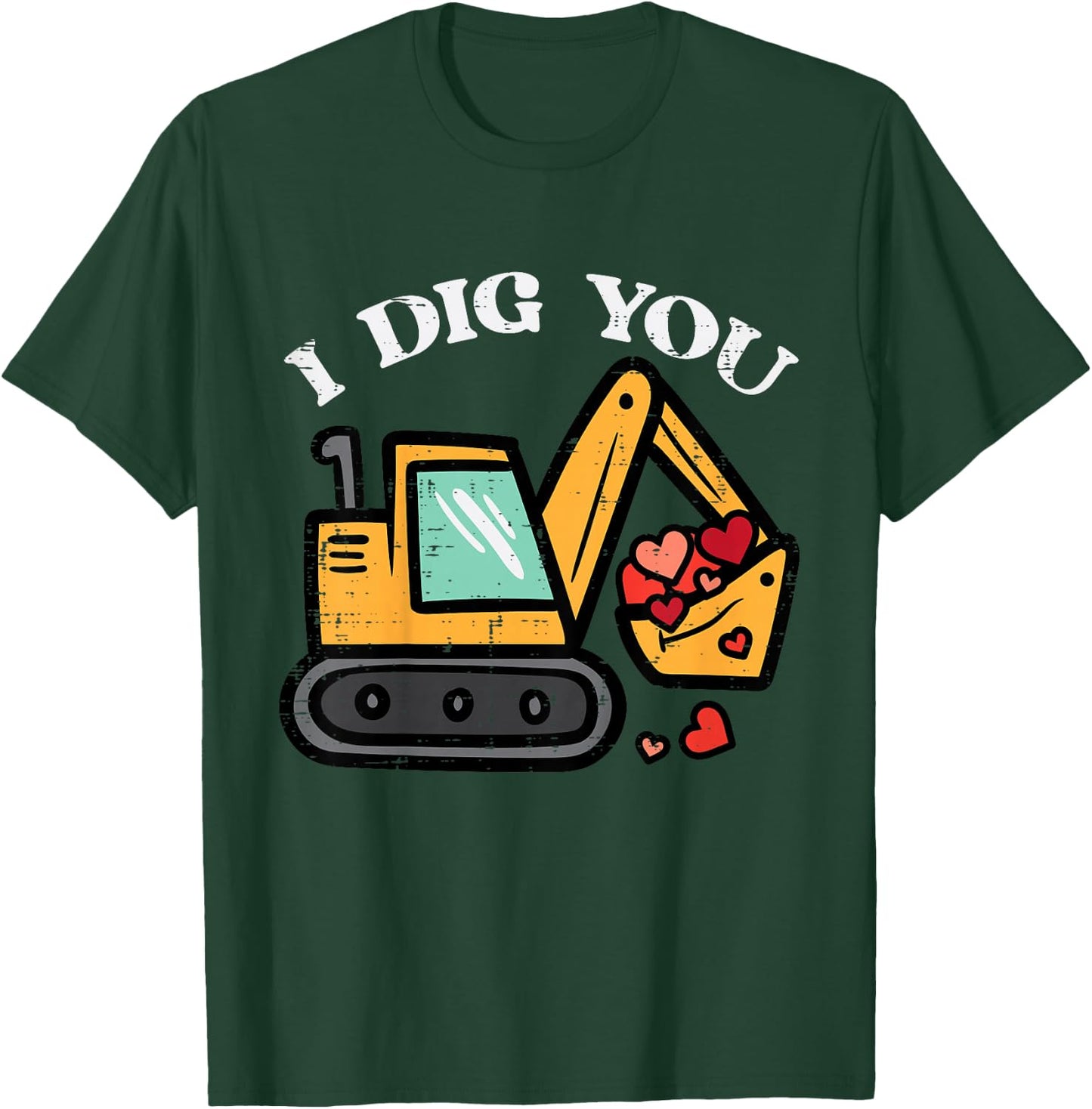 Kids Valentines Day Excavator Dig You Construction Toddler Boys T-Shirt - T-Shirt | Forest