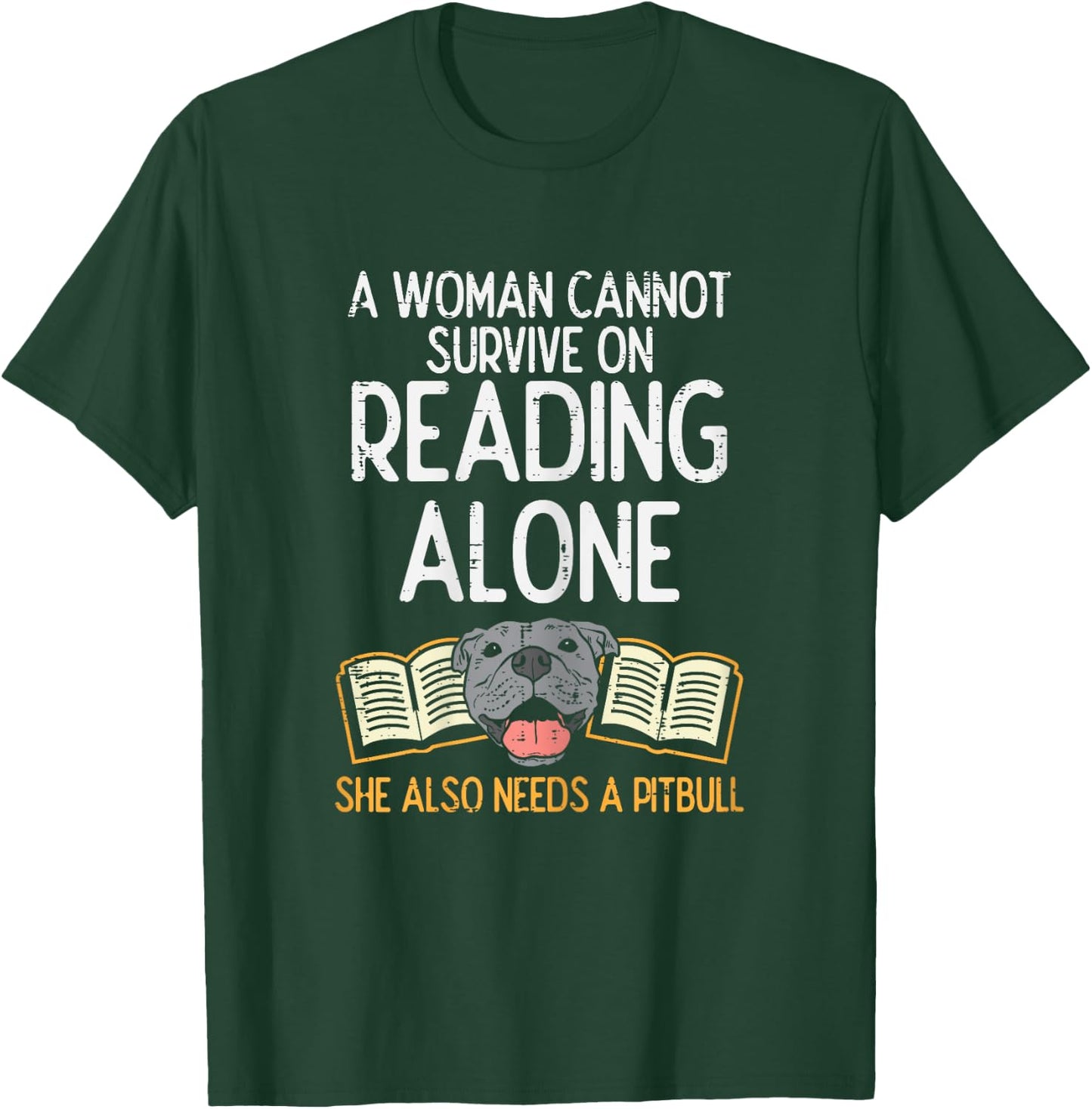Woman Book Librarian Reading Pitbull Dog Owner Women Gift T-Shirt - T-Shirt | Forest