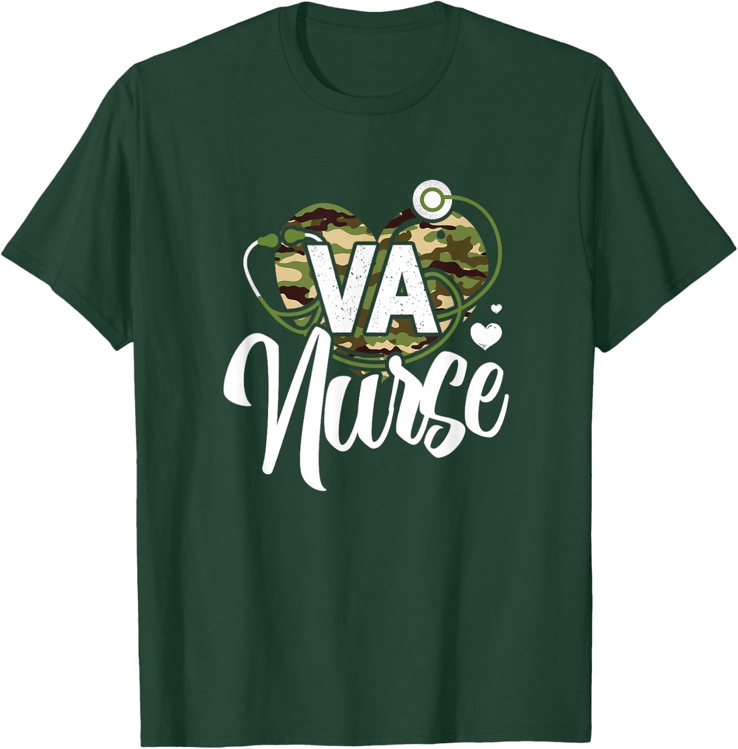 VA Nurse Camo Camouflage Stethoscope Heart T-Shirt - T-Shirt | Forest