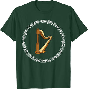 Classic Music Irish Harp Player Musical Notes Ireland Gift T-Shirt - T-Shirt | Forest