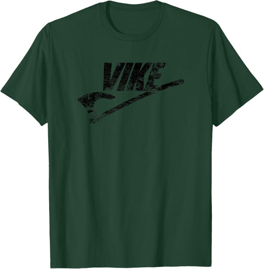 Vike Viking Battle Axe Funny Distressed Black Print T-Shirt - T-Shirt | Forest