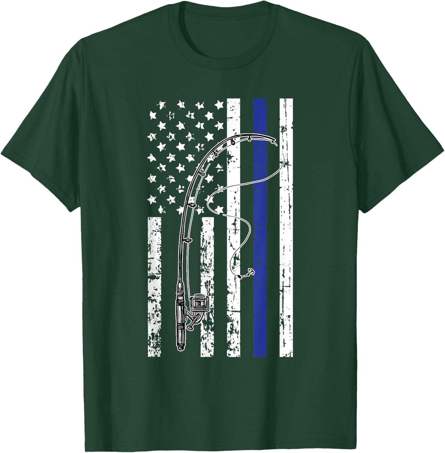 American Flag Blue Line Fishing Cool Police Officer Gifts T-Shirt - T-Shirt | Forest