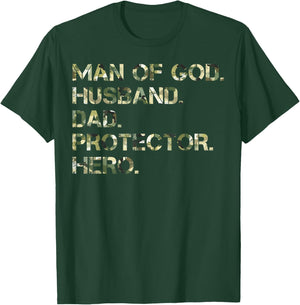 Man Of God Husband Dad Protector Hero Camo Father's Day T-Shirt - T-Shirt | Forest