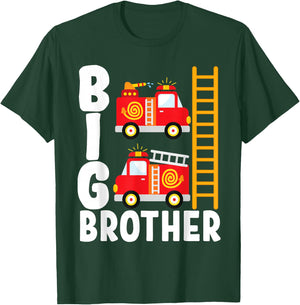 Boy's Fire Truck Fire Theme Big Brother Fire Engine T-Shirt - T-Shirt | Forest