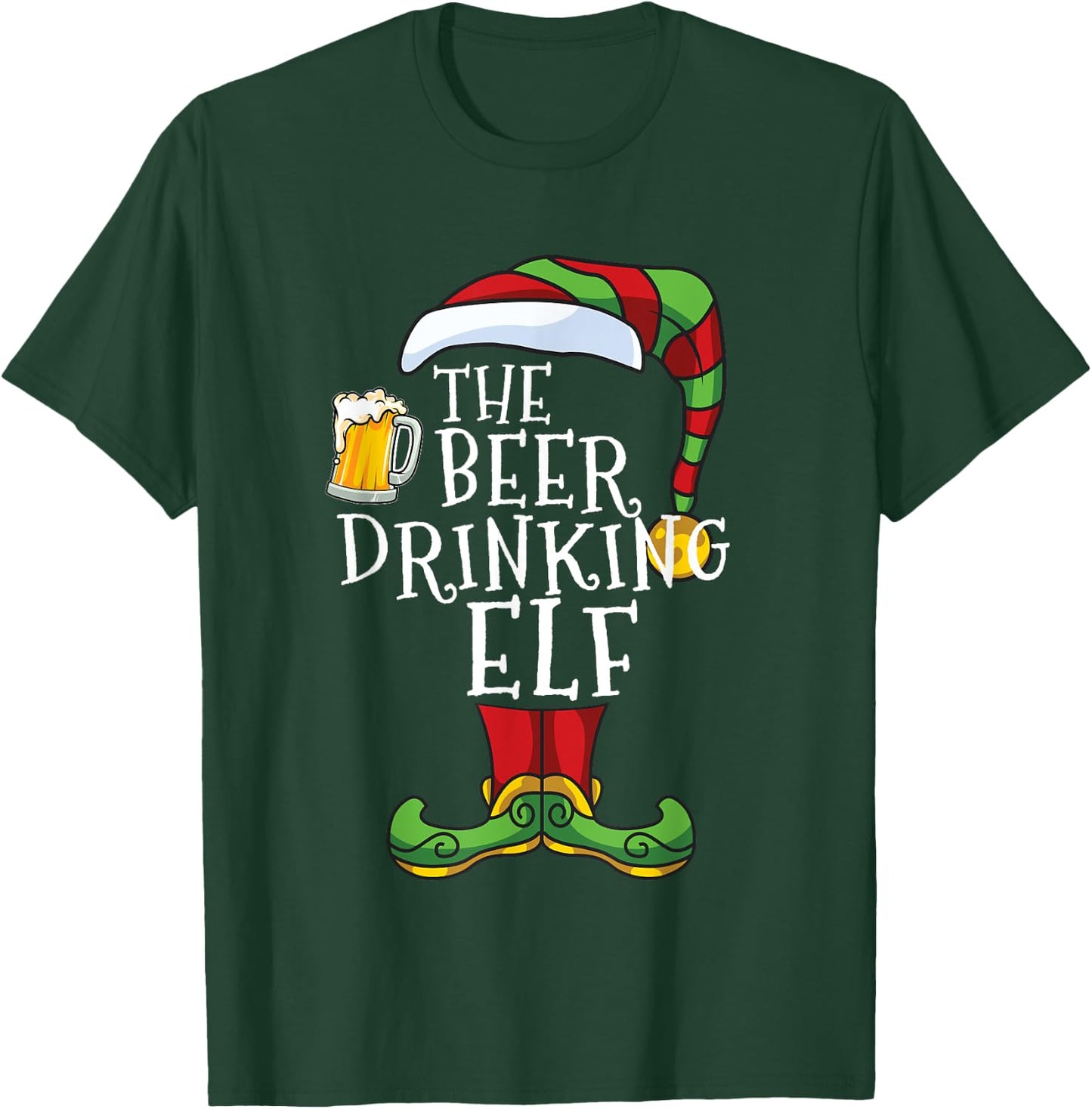 Beer Drinking Elf Lover Family Matching Christmas Funny T-Shirt - T-Shirt | Forest