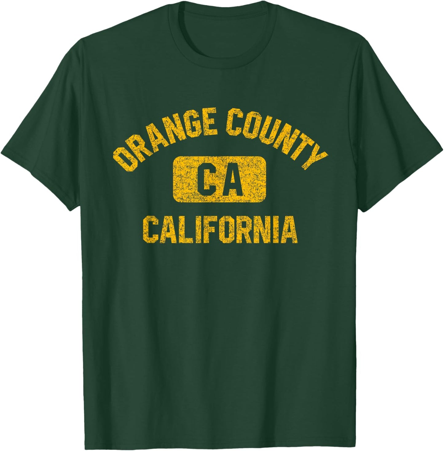 Orange County California Gym Style Distressed Amber Print T-Shirt - T-Shirt | Forest