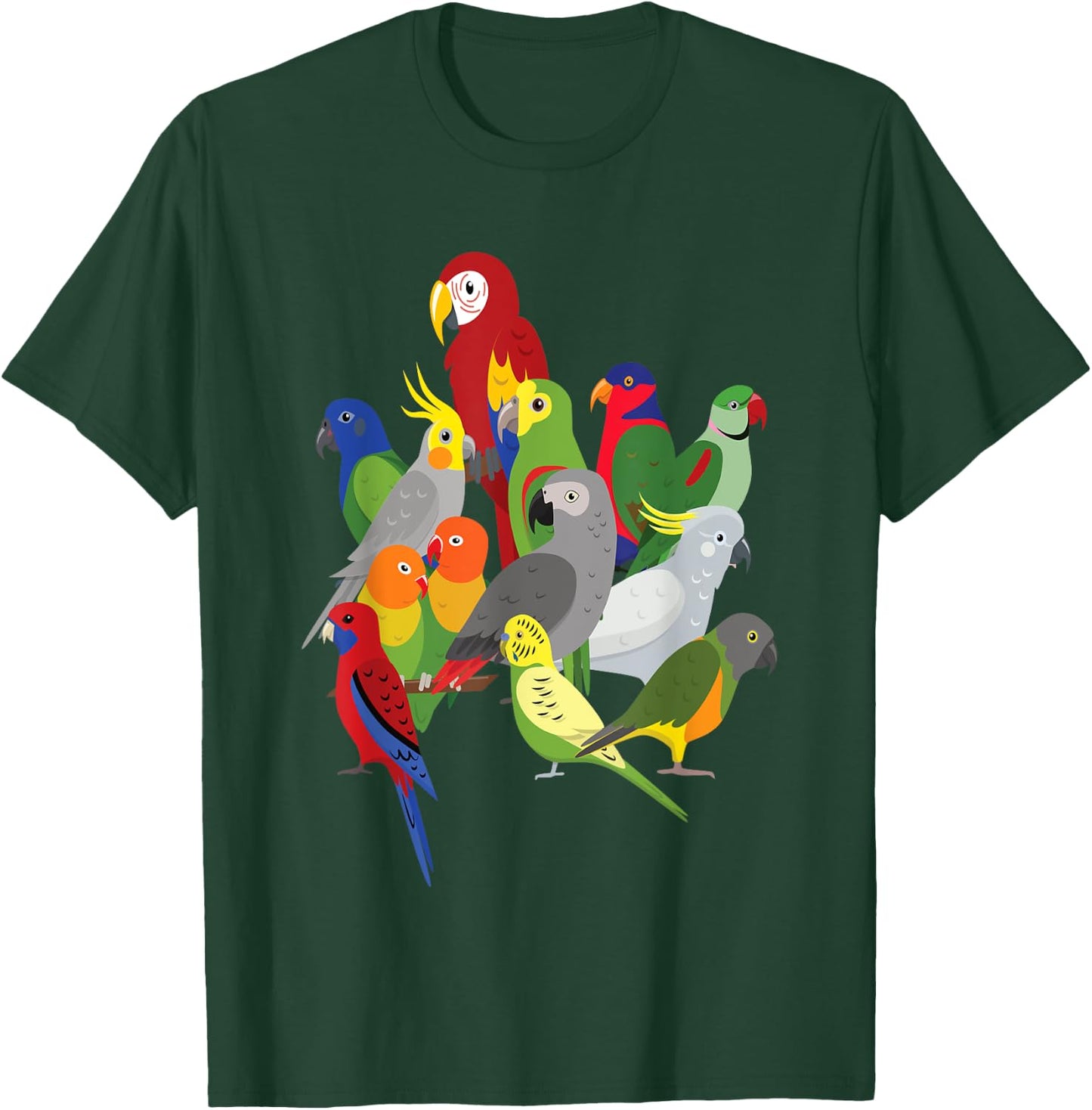 Parrot Herd - Macaw, Cockatoo, Grey Grey & Budgies T-Shirt - T-Shirt | Forest