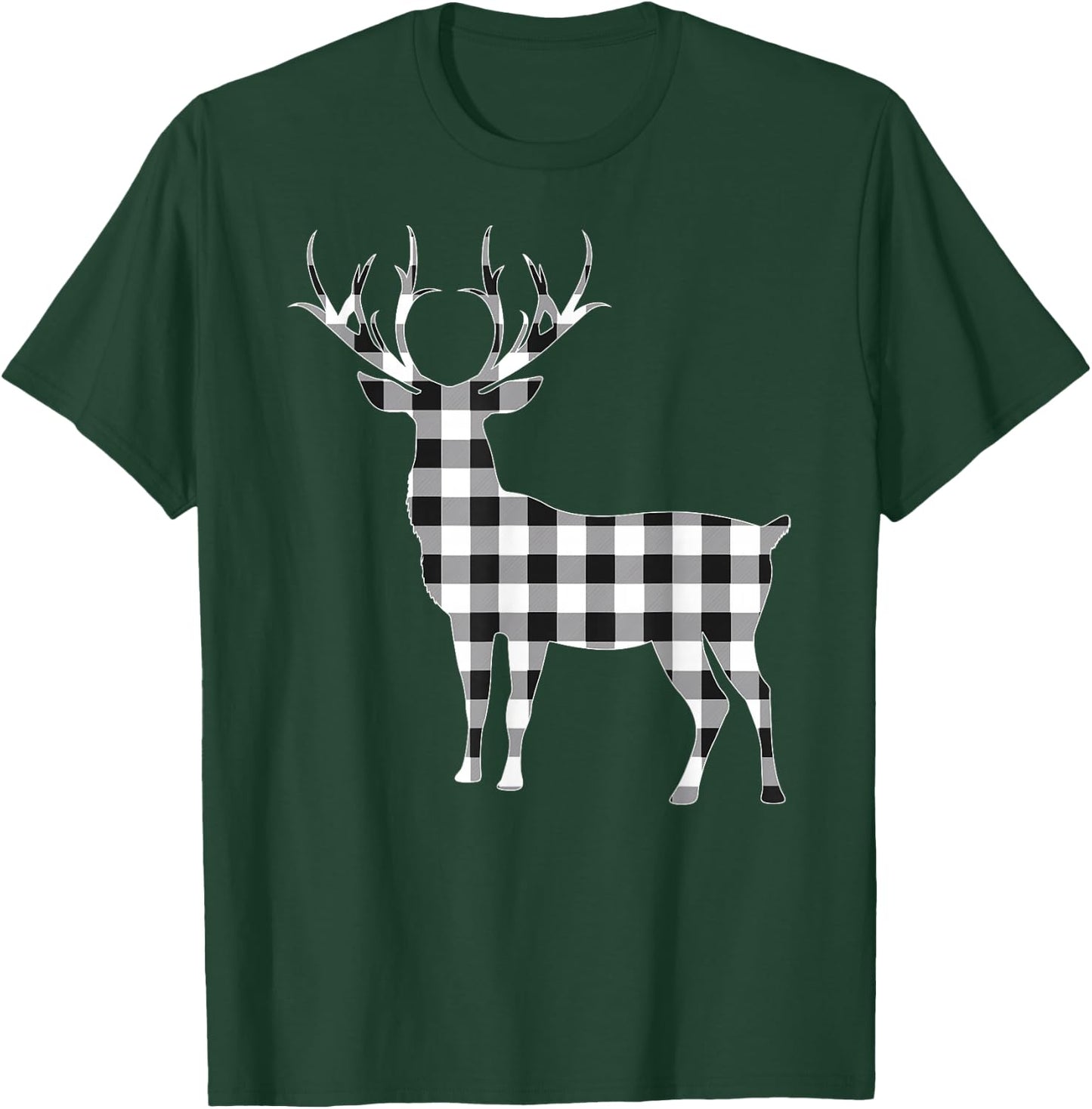 Black and White Buffalo Plaid Reindeer Christmas Deer Pajama T-Shirt - T-Shirt | Forest
