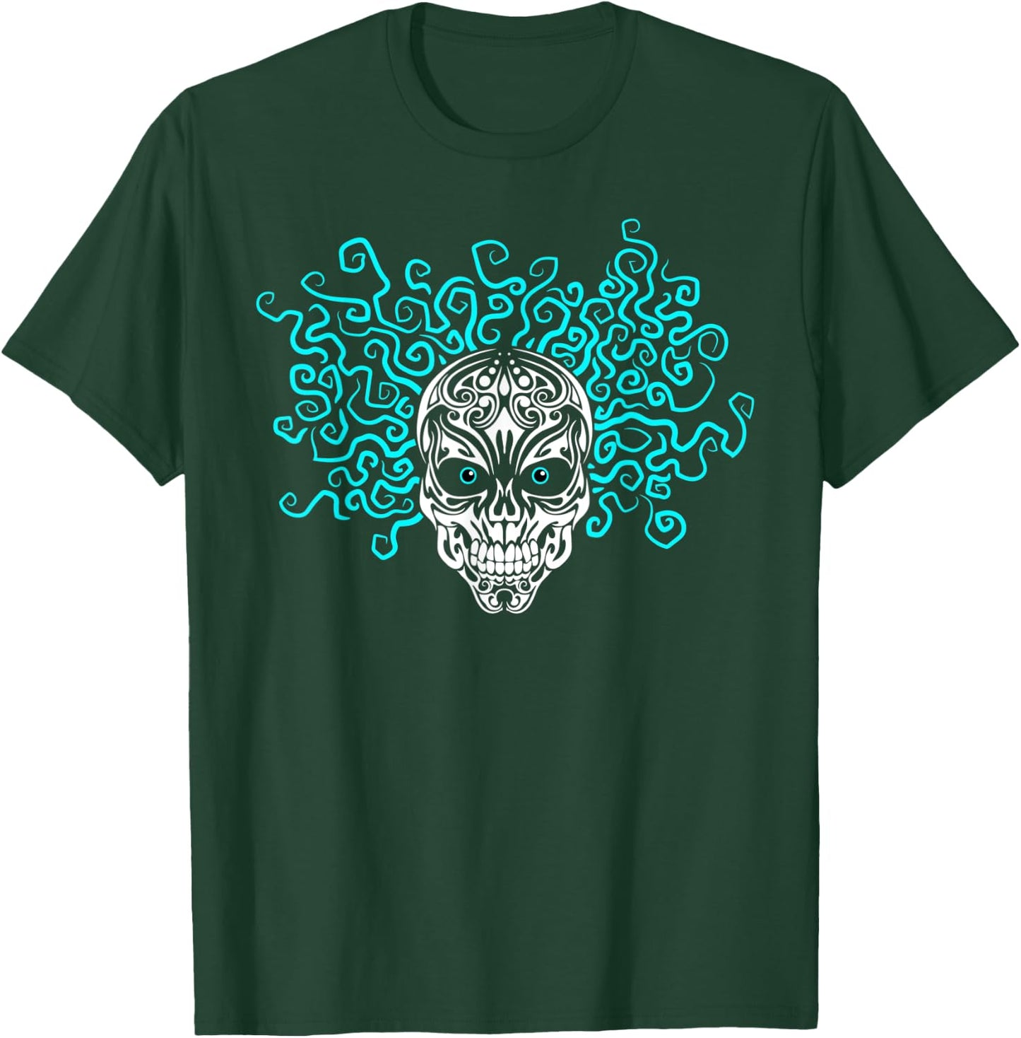 Sugar Skull with Wicked Crazy Hair T-Shirt - T-Shirt | Forest