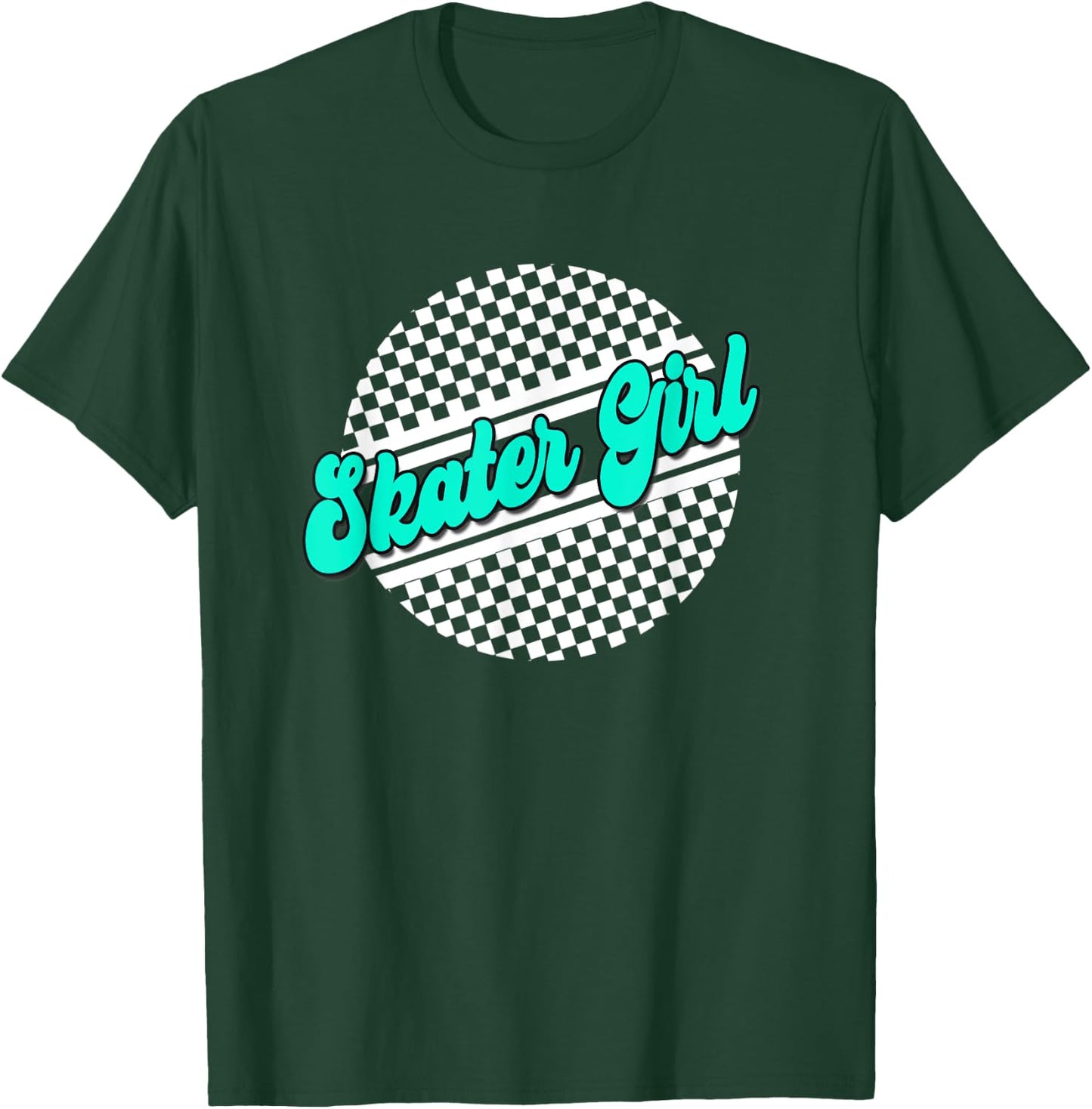 Skater Girl Checkered Skate Wear Blue & White T-Shirt - T-Shirt | Forest
