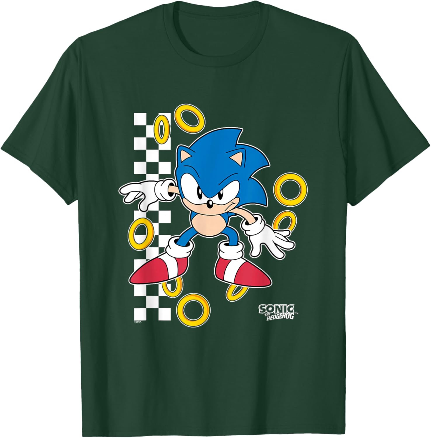 Sonic The Hedgehog Ready For Action Golden Rings Retro Shot T-Shirt - T-Shirt | Forest