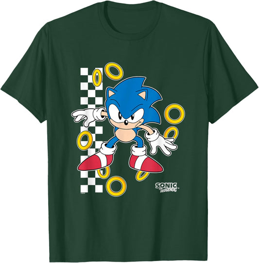 Sonic The Hedgehog Ready For Action Golden Rings Retro Shot T-Shirt - T-Shirt | Forest