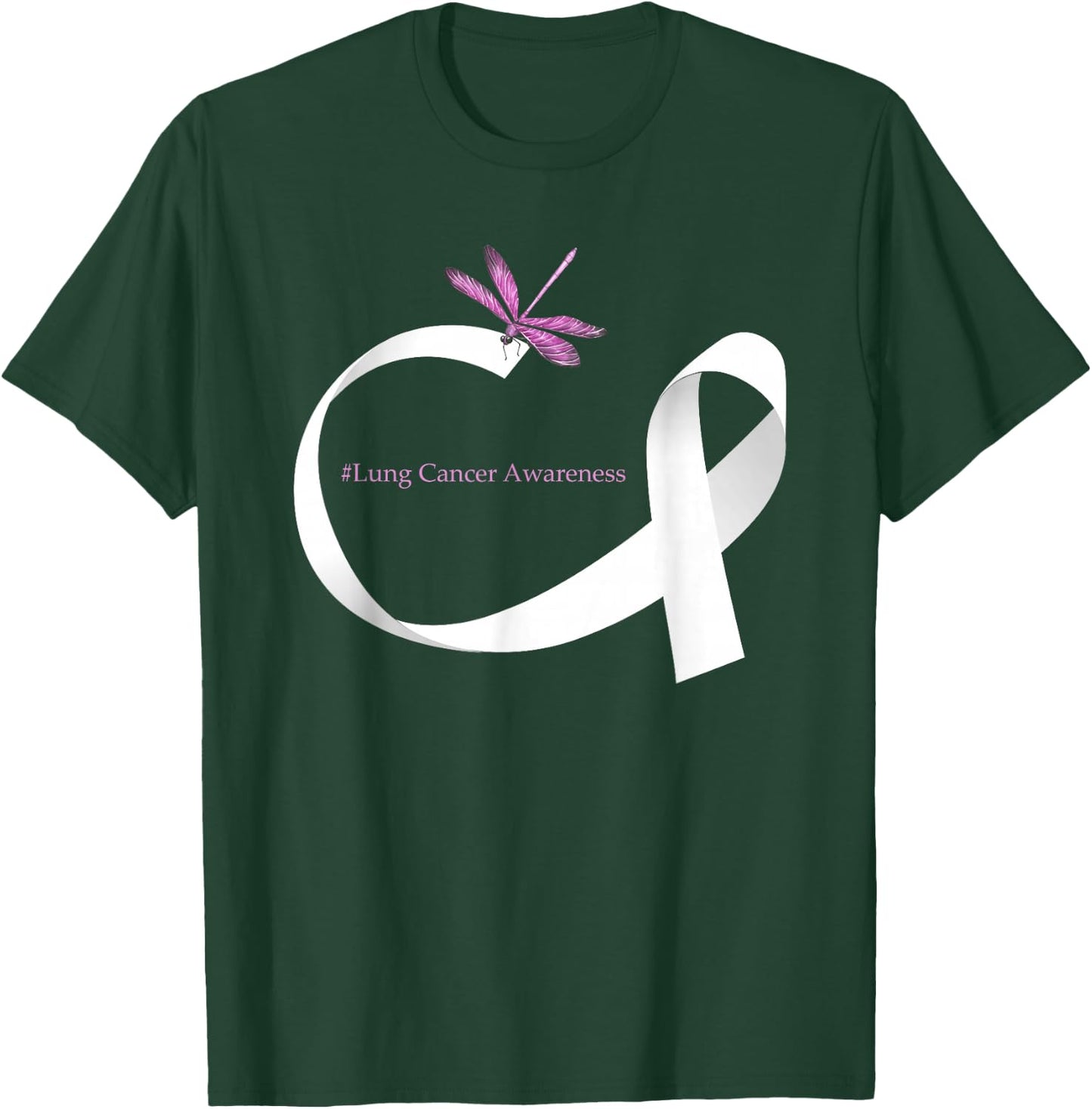 Dragonfly White Ribbon Lung Cancer Awareness T-Shirt - T-Shirt | Forest