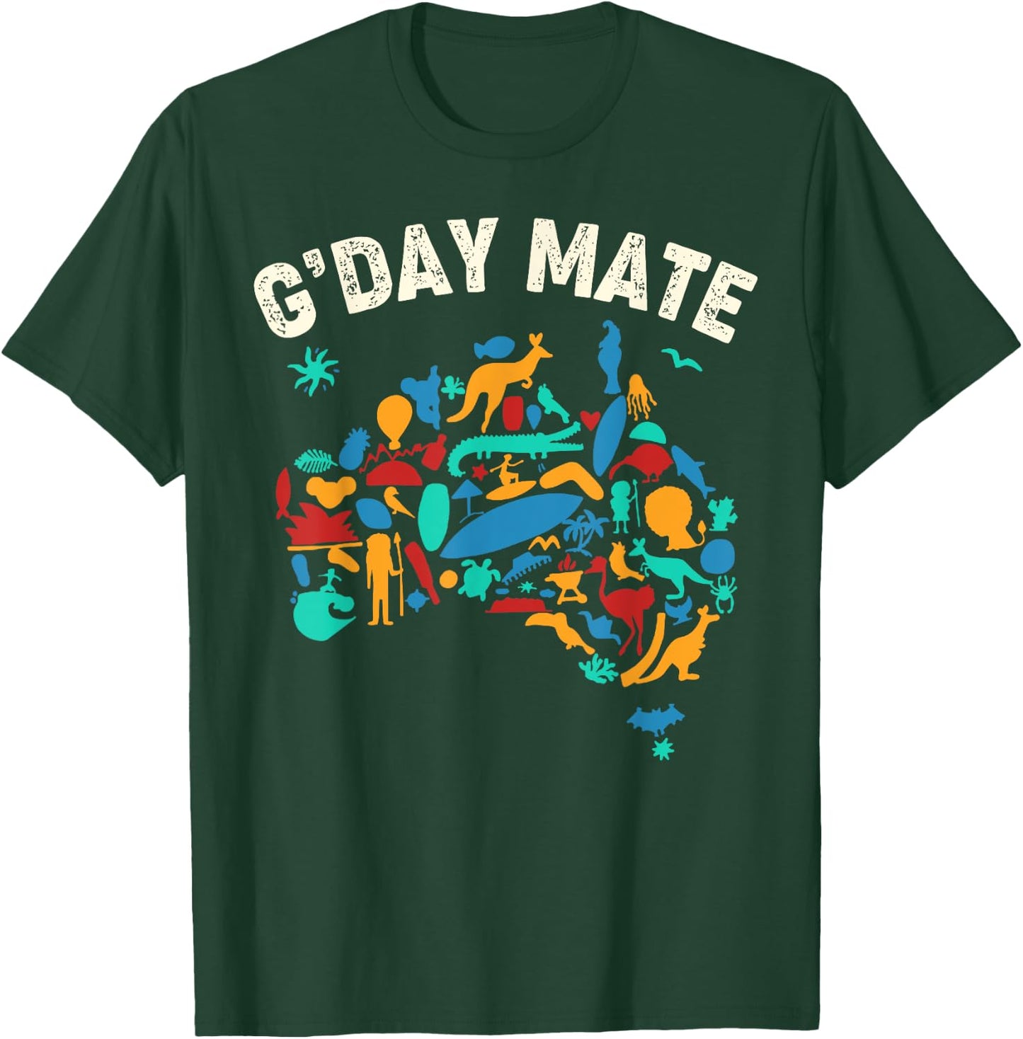 G'Day Mate Toddler Shirt Funny Map Australian Animals T-Shirt - T-Shirt | Forest