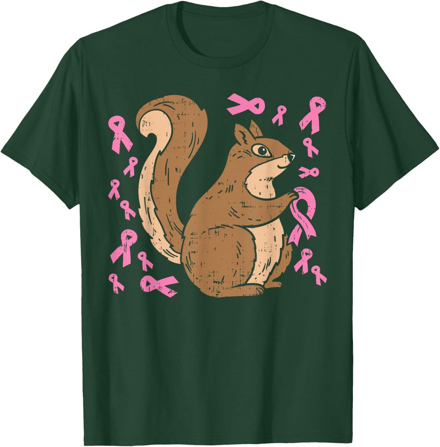 Squirrel Pink Ribbon Breasr Cancer Awareness Support Gift T-Shirt - T-Shirt | Forest
