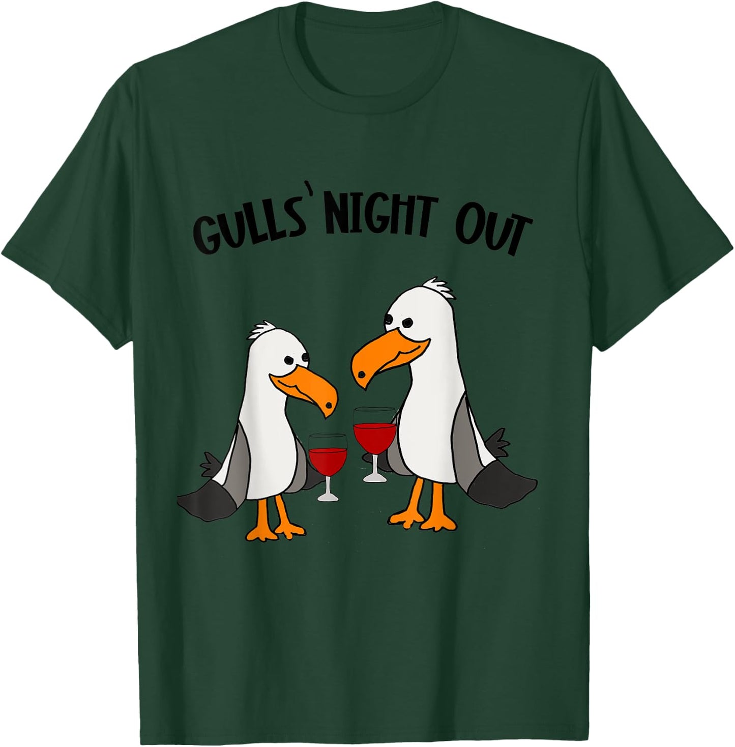 Smileteesbirdsa Funny Gulls Night Out Seagulls and Wine Pun T-Shirt - T-Shirt | Forest