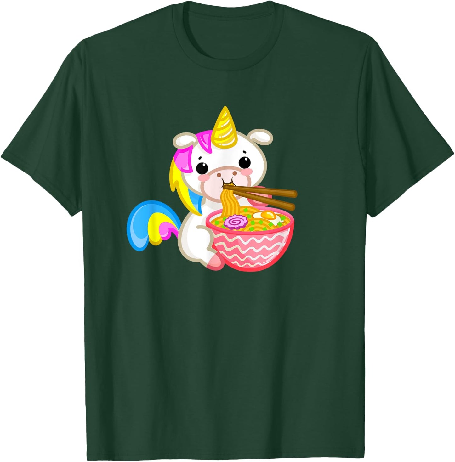 Unicorn Eating Ramen Kawaii Japanese Noodles Anime Teen Girl T-Shirt - T-Shirt | Forest