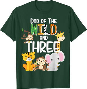 Dad of the Wild and Three Zoo Theme Birthday Safari Jungle T-Shirt - T-Shirt | Forest