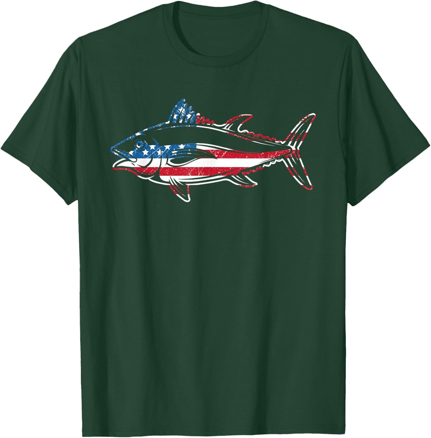 Tuna Fishing American Flag Giant Bluefin Fish Fisherman T-Shirt - T-Shirt | Forest