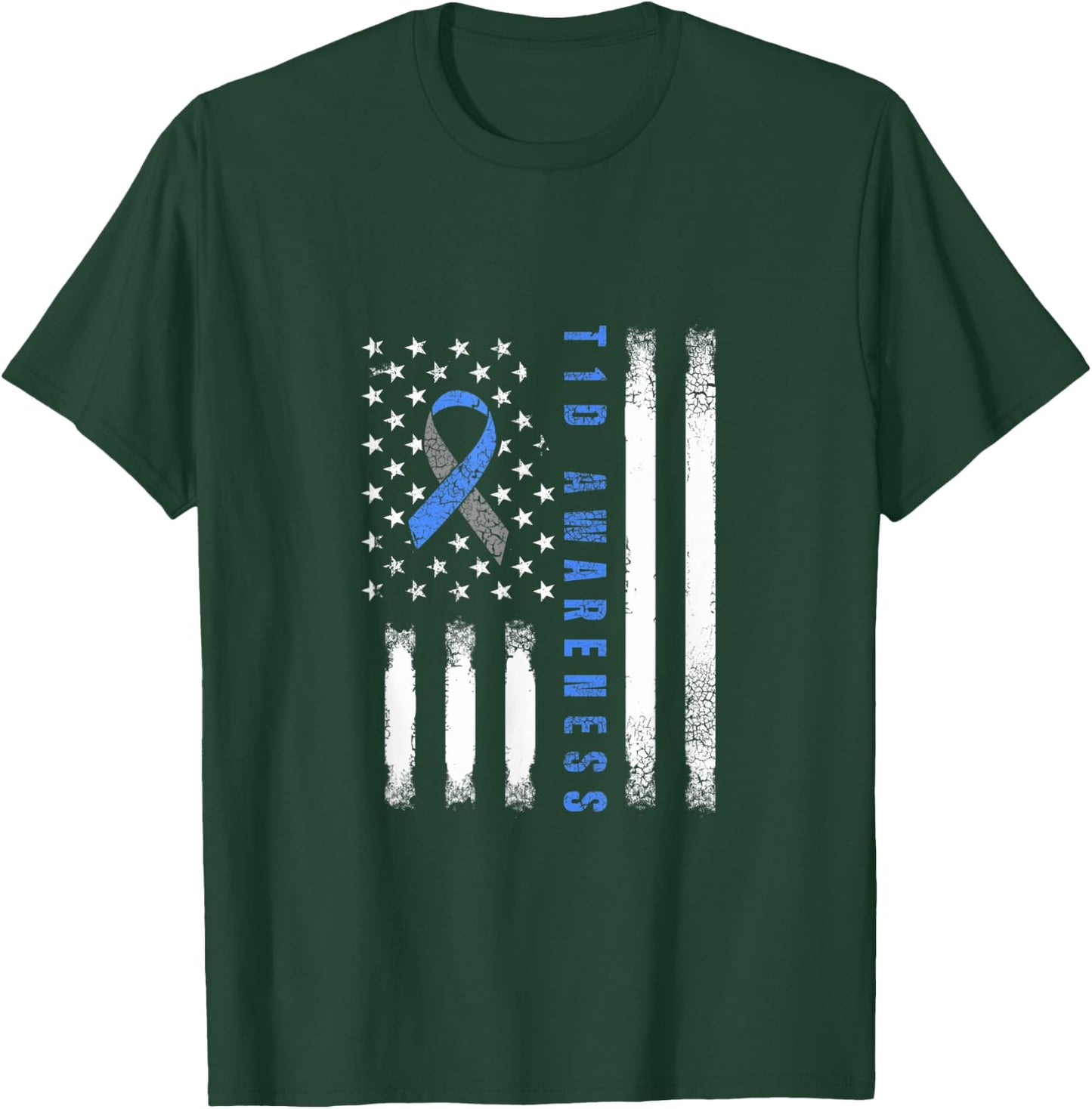 Type 1 Diabetes Awareness USA Flag T1D Warrior Survivor Women Men T-Shirt - T-Shirt | Forest