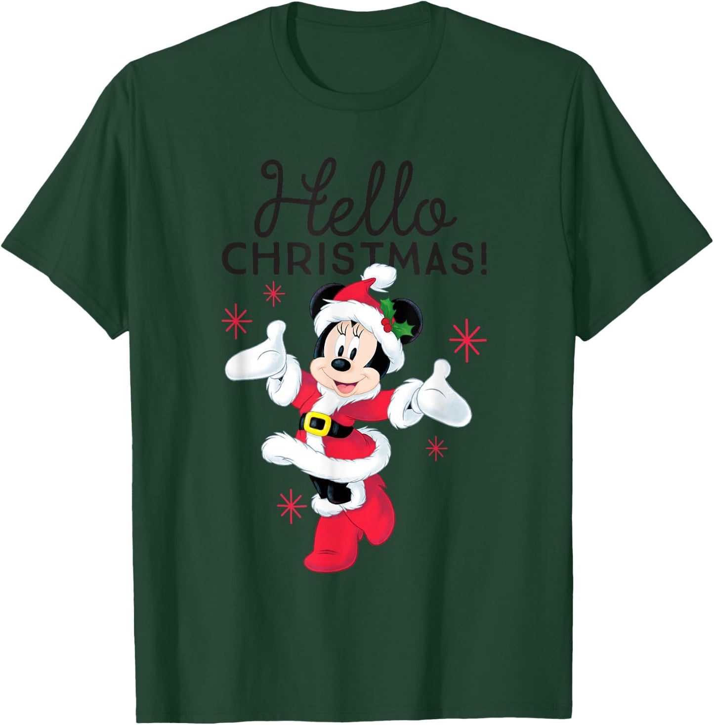 Disney Santa Minnie Mouse Hello Christmas Holiday Short Sleeve T-Shirt - T-Shirt | Forest