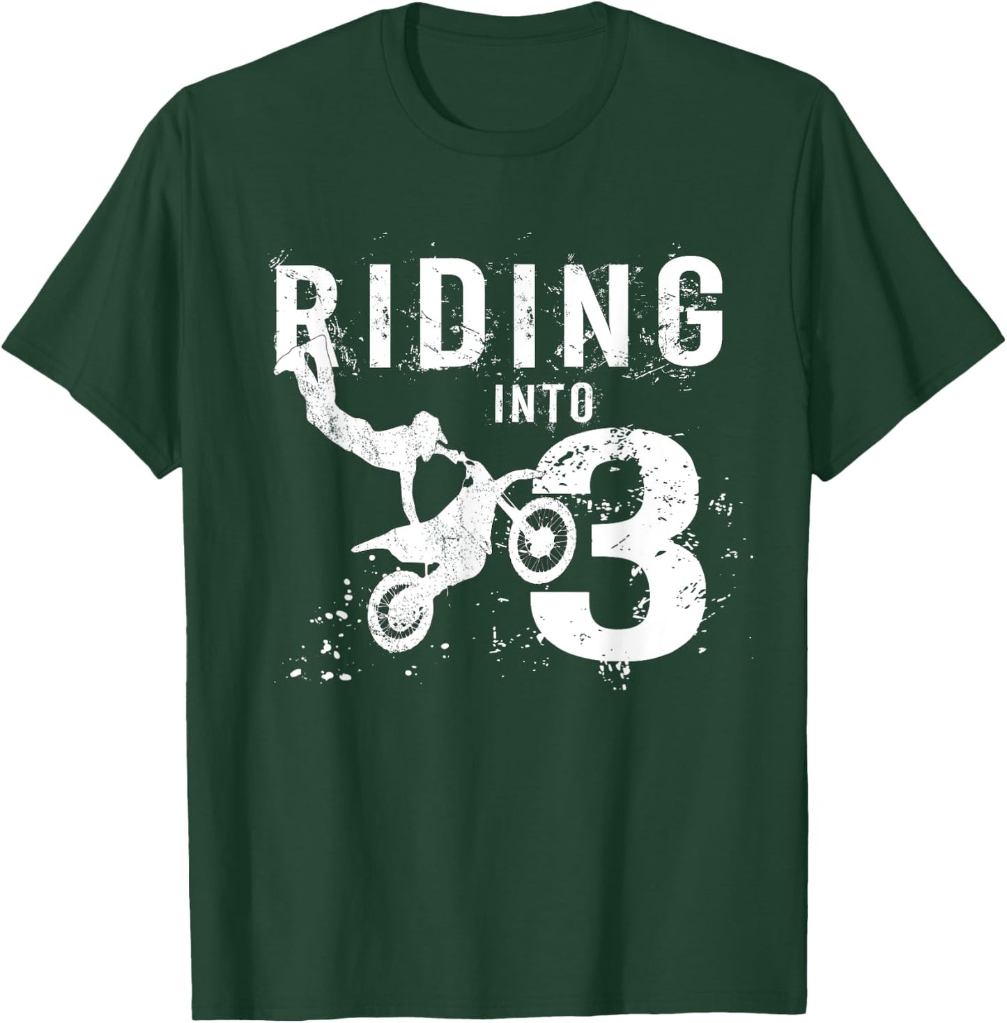 Riding Into 3 Years Old 3rd Birthday Boy Dirt Bike Party T-Shirt - T-Shirt | Forest