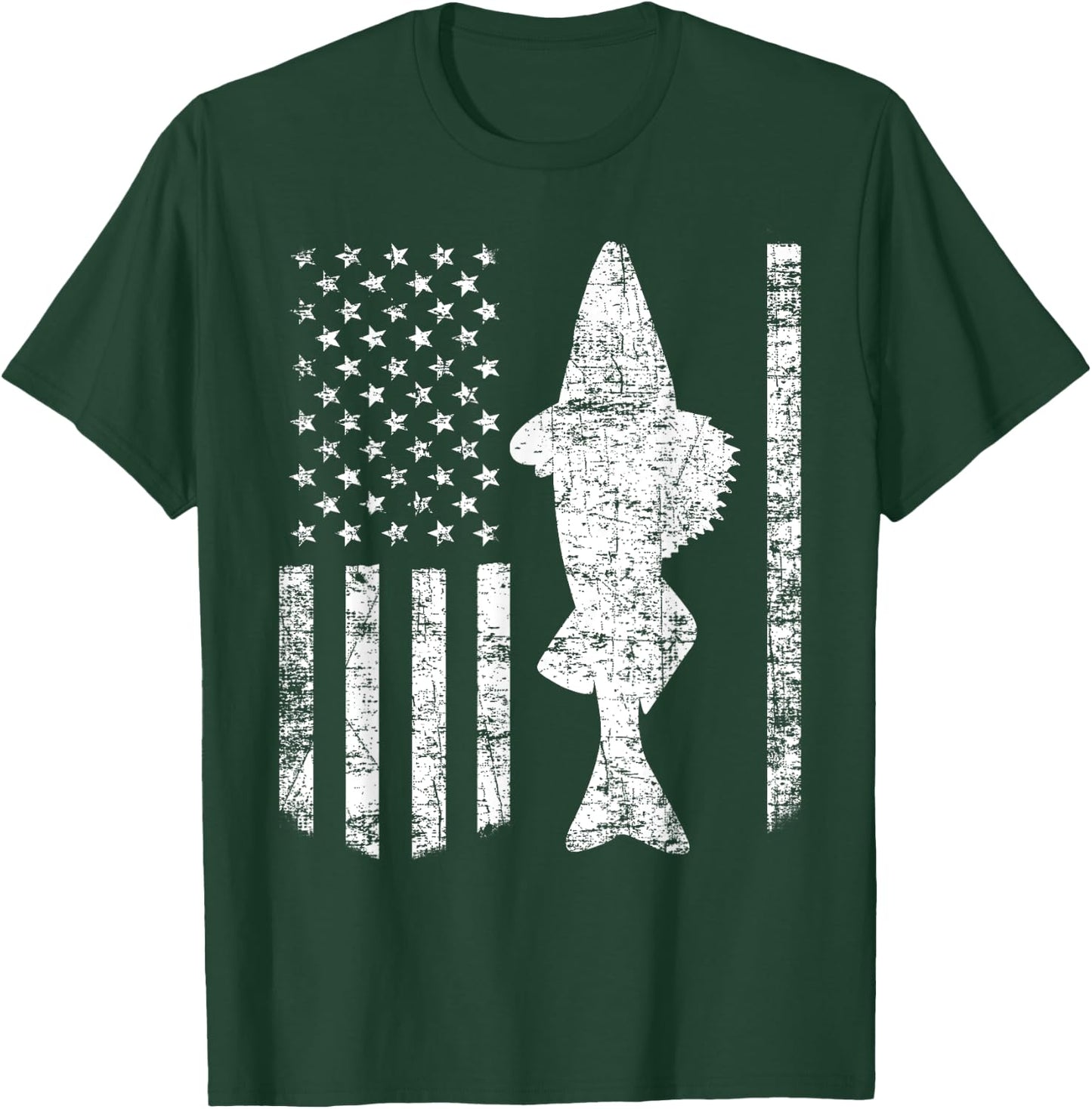 Walleye Fishing American Flag Fisherman Gift T-Shirt - T-Shirt | Forest