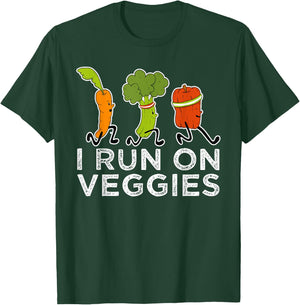 Vegan Athlete Marathon Runner I Run On Veggies Vegan Running T-Shirt - T-Shirt | Forest