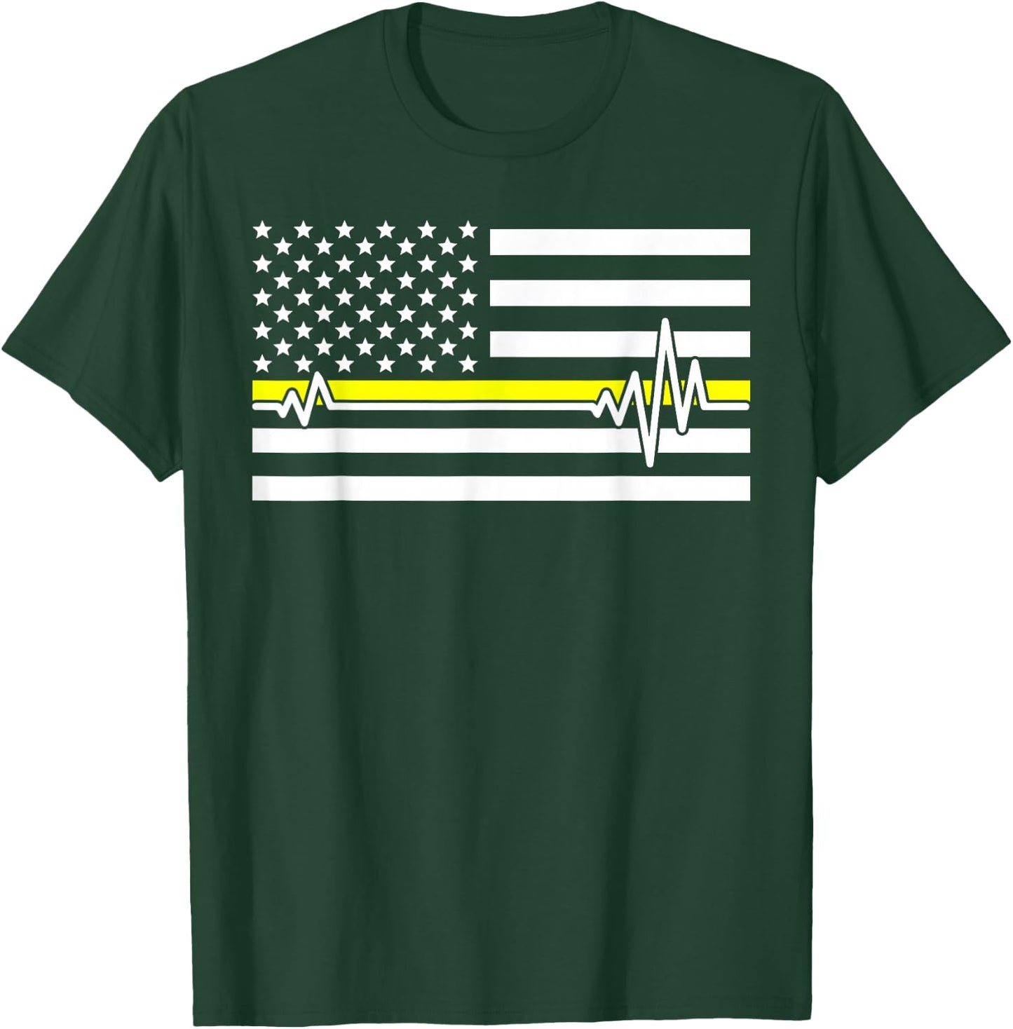 Thin Line In Yellow Us Flag Heartbeat Dispatcher Love Gift T-Shirt - T-Shirt | Forest