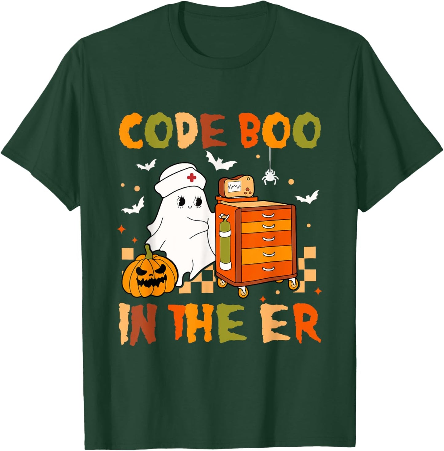 Halloween ER Costume Code Boo In The ER Nurse Crew Ghost T-Shirt - T-Shirt | Forest