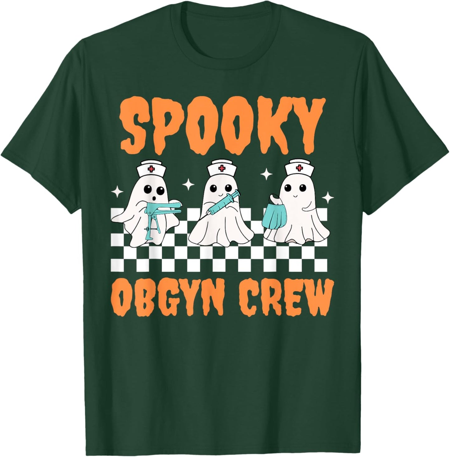 Retro Spooky OBGYN Crew Ghost Obstetrics Nurse Halloween T-Shirt - T-Shirt | Forest