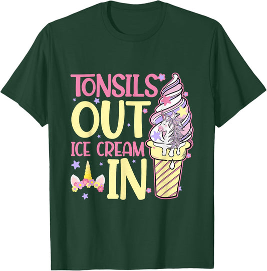 Tonsils Out Ice Cream In Unicorn Children Get Well T-Shirt - T-Shirt | Forest